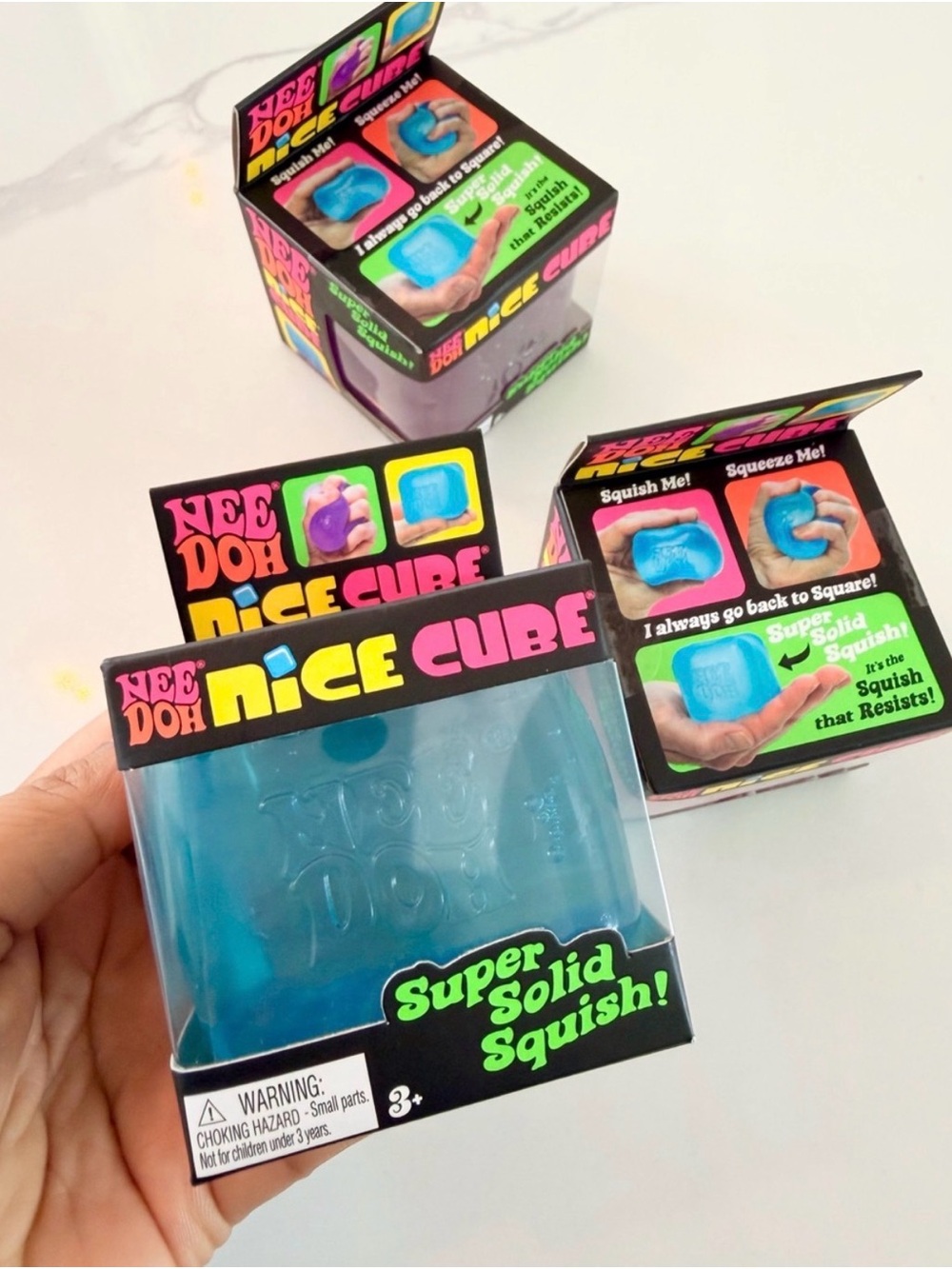 Viral NeeDoh Nice Cube Blue Super Solid Squish Stress Toy  New